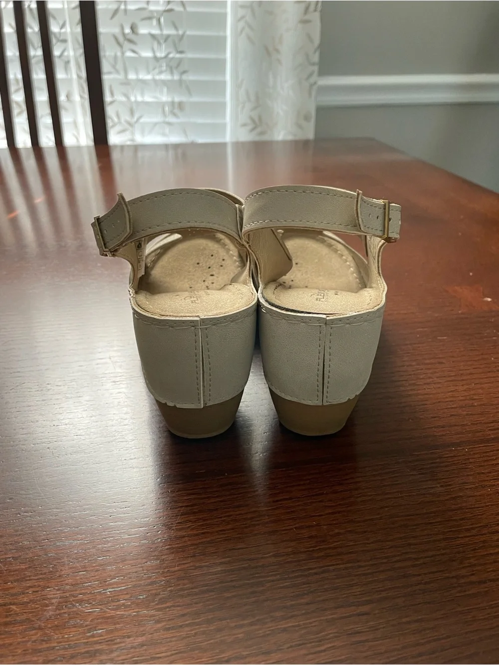 Neutral Perforated Wedge Sandals with Adjustable Ankle Strap